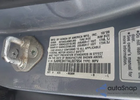 2010 Honda Cr-V Ex-L from USA, damaged, VIN 5J6RE3H77AL007954